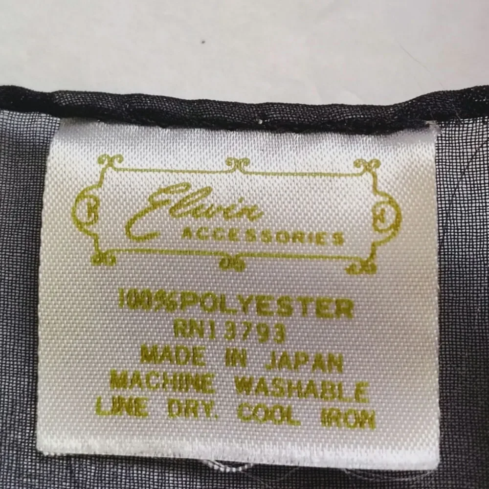 Vintage Elwin Accessories Black Head Scarf Japan Sheer Polyester Wrap Retro